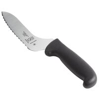 Mercer Culinary M18134BK Ultimate White® 6 inch Offset Wavy Edge Bread Knife - Black Handle