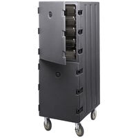 Cambro 1826DBC615 Camcarts® Charcoal Gray Double Compartment Non-Electric Insulated Food Storage Box Carrier with Casters