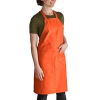 Intedge Orange Adjustable Poly-Cotton Bib Apron with 2 Pockets - 32" x 28"