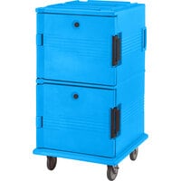 Cambro UPC1600SP159 Ultra Camcarts® Light Blue Non-Electric Insulated Food Pan Carrier with Security Package and Casters