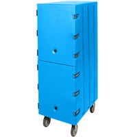 Cambro 1826DBC159 Camcarts® Light Blue Double Compartment Non-Electric Insulated Food Storage Box Carrier with Casters