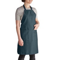 Intedge Hunter Green Adjustable Poly-Cotton Bib Apron with 2 Pockets - 32 inch x 28 inch