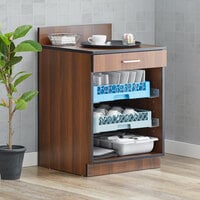 Lancaster Table & Seating 24 inch Walnut Waitress Station with Drawer and 4 Adjustable Stainless Steel Rack Holders