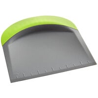 Fox Run 6023 4 1/2 inch x 4 1/4 inch Gray Plastic Dough Cutter / Scraper with Green Silicone Handle