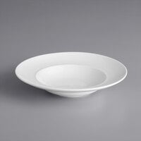 Acopa Liana 9 oz. Bright White Embossed Lines Wide Rim Porcelain Soup Bowl - 12/Case