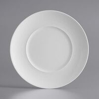 Acopa Liana 8 1/4 inch Bright White Embossed Lines Wide Rim Porcelain Plate - 24/Case