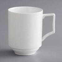 Acopa Liana 9 oz. Bright White Embossed Lines Stackable Porcelain Cup - 36/Case