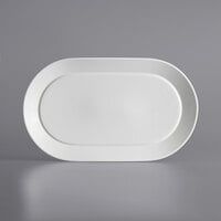 Acopa Liana 14 inch x 8 1/4 inch Bright White Embossed Lines Wide Rim Porcelain Platter - 12/Case
