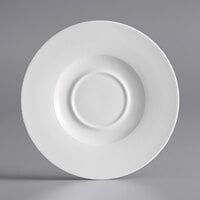 Acopa Liana 6" Bright White Embossed Lines Wide Rim Porcelain Saucer - 36/Case