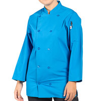 Uncommon Threads Epic 0975 Unisex Lightweight Cobalt Customizable 3/4 Length Sleeve Chef Coat with Side Vents - L