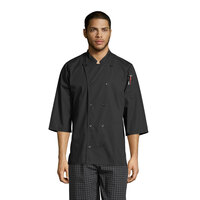 Uncommon Threads Epic 0975 Unisex Lightweight Black Customizable 3/4 Length Sleeve Chef Coat with Side Vents - L