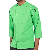 Uncommon Chef Epic 0975 Unisex Lightweight Lime Customizable 3/4 Length Sleeve Chef Coat with Side Vents