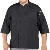 Uncommon Threads Epic 0975 Unisex Lightweight Black Customizable 3/4 Length Sleeve Chef Coat with Side Vents - 5XL