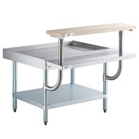 Regency 30 inch x 36 inch 16-Gauge Stainless Steel Equipment Stand with Galvanized Undershelf, 10 inch Plate Shelf, and 10 inch Wooden Adjustable Cutting Board