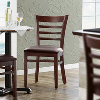 Lancaster Table & Seating Mahogany Finish Wooden Ladder Back Chair with 2 1/2 inch Dark Brown Padded Seat - Detached Seat