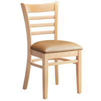 Lancaster Table & Seating Natural Finish Wood Ladder Back Chair with Light Brown Vinyl Seat - Assembled
