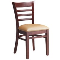 Lancaster Table & Seating Mahogany Finish Wood Ladder Back Chair with Light Brown Vinyl Seat - Assembled