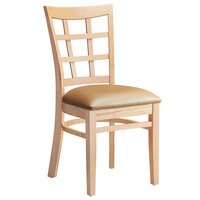 Lancaster Table & Seating Natural Wooden Window Back Chair with 2 1/2 inch Light Brown Padded Seat - Detached Seat