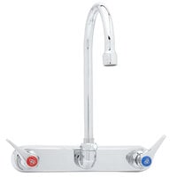 T&S B-1147 Wall Mounted Workboard Faucet with 8 inch Centers - 10 11/16 inch High Swivel Gooseneck with 5 3/4 inch Spread