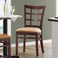 Lancaster Table & Seating Mahogany Wooden Window Back Chair with 2 1/2 inch Light Brown Padded Seat - Detached Seat