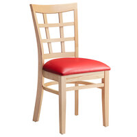 Lancaster Table & Seating Natural Wooden Window Back Chair with 2 1/2 inch Red Padded Seat - Detached Seat