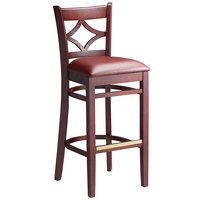 Lancaster Table & Seating Mahogany Diamond Back Bar Height Chair with 2 1/2" Burgundy Padded Seat