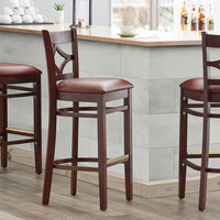 Lancaster Table & Seating Mahogany Diamond Back Bar Height Chair with 2 1/2 inch Burgundy Padded Seat - Detached Seat