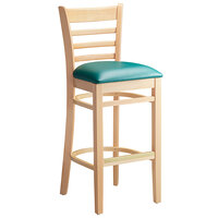 Lancaster Table & Seating Natural Ladder Back Bar Height Chair with 2 1/2 inch Green Padded Seat - Detached Seat