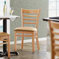 Lancaster Table & Seating Natural Finish Wooden Ladder Back Chair with 2 1/2 inch Light Brown Padded Seat - Detached Seat