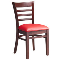 Lancaster Table & Seating Mahogany Finish Wooden Ladder Back Chair with 2 1/2 inch Red Padded Seat - Detached Seat