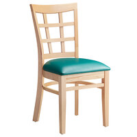 Lancaster Table & Seating Natural Wooden Window Back Chair with 2 1/2 inch Green Padded Seat - Detached Seat