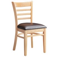 Lancaster Table & Seating Natural Finish Wooden Ladder Back Chair with 2 1/2 inch Dark Brown Padded Seat - Detached Seat