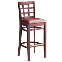 Lancaster Table & Seating Mahogany Window Back Bar Height Chair with Burgundy Padded Seat - Detached Seat