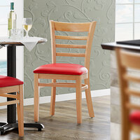 Lancaster Table & Seating Natural Finish Wooden Ladder Back Chair with 2 1/2 inch Red Padded Seat - Detached Seat