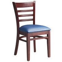 Lancaster Table & Seating Mahogany Finish Wooden Ladder Back Chair with 2 1/2 inch Navy Padded Seat - Detached Seat