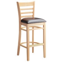 Lancaster Table & Seating Natural Ladder Back Bar Height Chair with 2 1/2 inch Dark Brown Padded Seat - Detached Seat