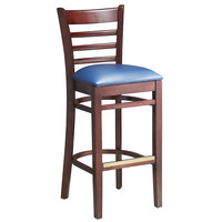 Lancaster Table & Seating Mahogany Ladder Back Bar Height Chair with Navy Padded Seat - Detached Seat