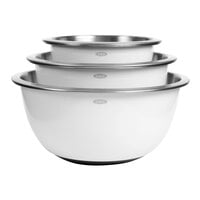 OXO 1107600 Good Grips 3-Piece White Insulated Heavy Duty Stainless Steel Mixing Bowl Set with Non-Slip Bases - 3/Set