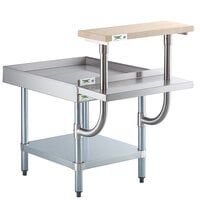 Regency 30 inch x 24 inch 16-Gauge Stainless Steel Equipment Stand with Galvanized Undershelf, 10 inch Plate Shelf, and 10 inch Wooden Adjustable Cutting Board