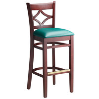 Lancaster Table & Seating Mahogany Diamond Back Bar Height Chair with 2 1/2" Green Padded Seat