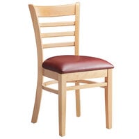 Lancaster Table & Seating Natural Finish Wooden Ladder Back Chair with 2 1/2 inch Burgundy Padded Seat - Detached Seat