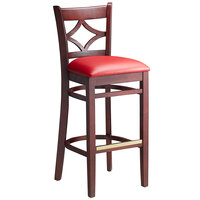 Lancaster Table & Seating Mahogany Diamond Back Bar Height Chair with 2 1/2 inch Red Padded Seat - Detached Seat