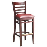 Lancaster Table & Seating Mahogany Ladder Back Bar Height Chair with Burgundy Padded Seat - Detached Seat