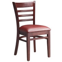 Lancaster Table & Seating Mahogany Finish Wooden Ladder Back Chair with 2 1/2 inch Burgundy Padded Seat - Detached Seat