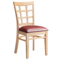 Lancaster Table & Seating Natural Wooden Window Back Chair with 2 1/2 inch Burgundy Padded Seat - Detached Seat