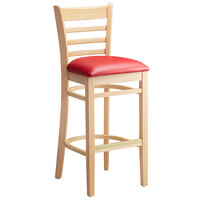 Lancaster Table & Seating Natural Ladder Back Bar Height Chair with 2 1/2 inch Red Padded Seat - Detached Seat
