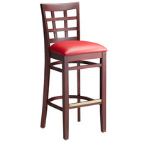 Lancaster Table & Seating Mahogany Window Back Bar Height Chair with Red Padded Seat - Detached Seat