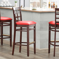 Lancaster Table & Seating Mahogany Window Back Bar Height Chair with Red Padded Seat - Detached Seat