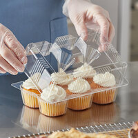 Choice 6-Cup Medium Dome Hinged OPS Plastic 4 oz. Cupcake / Muffin Container - 25/Case