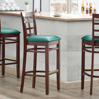 Lancaster Table & Seating Mahogany Window Back Bar Height Chair with Green Padded Seat - Detached Seat